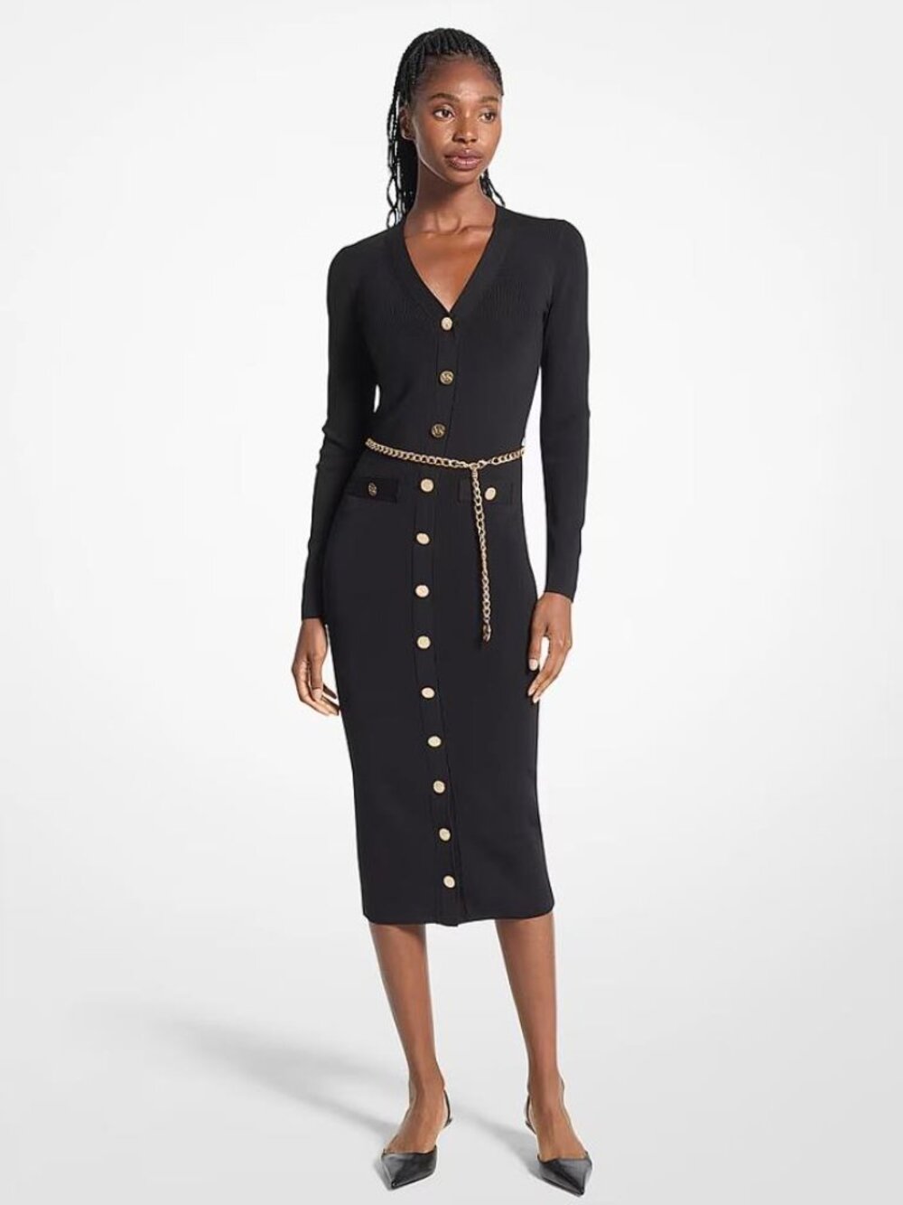 MICHAEL MICHAEL KORS Women's Stretch Knit Belted Dress Size XS in Black